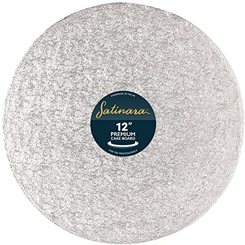 Satinara, 12 Cake Board, Luxury Cake Drum, Individually Wrapped, Silver Foil Covered, 12mm thick - 12 Inch Round, Single