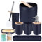 iMucci 8Pcs Navy Blue Bathroom Accessories Set - with Trash Can Toothbrush Holder Soap Dispenser Soap and Lotion Set Tumbler Cup (IZ0124)