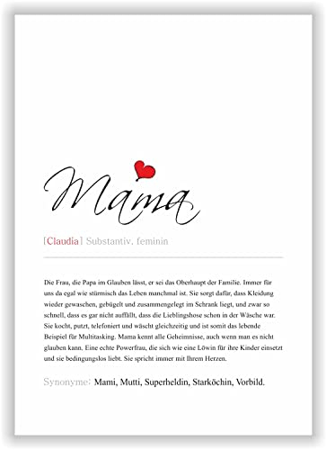 Kunstdruck Synonym Definition Mama Muttertagsgeschenk Geschenk Frauen Poster Mutter Deko Bild Muttertag - personalisiert mit Name von Mama