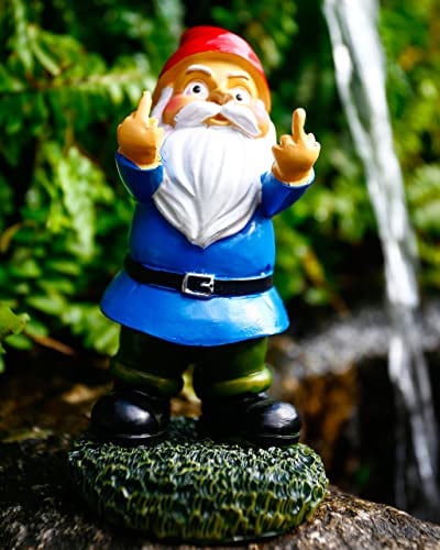 Gnomi da giardino ornamenti da giardino per esterni, gnomi a doppio dito medio, 13.97 cm, statua di gnomo in resina cattiva per ornamenti da giardino, patio, regalo per inaugurazione della casa (blu)