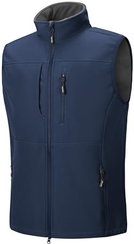 Outdoor Ventures Men's Softshell Gilets Windproof Lightweight Vest Outerwear with 7 Pockets, Warm Fleece-Lined Sleeveless Jacket for for Golf Running Hiking Blue M