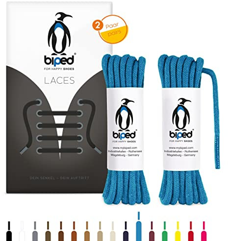 biped LACES 2 Paar runde Schnürsenkel aus Baumwolle ø 3,5 mm - reißfeste Qualitäts- Schuhbänder für Lederschuhe, Stiefel, Sneaker - für Freizeit und Sportschuhe - made in EU z2901(blau,160 cm)