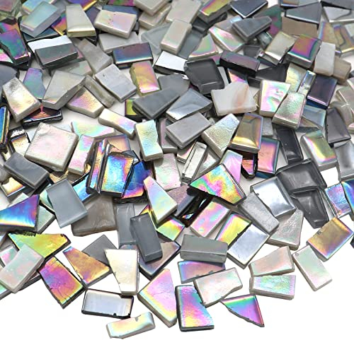LITMIND Grau-weiße gemischte unregelmäßige Glasmosaikfliesen für Kunsthandwerk 266 ml Vorteilspackung Mosaikherstellung Zubehör Mosaik-Sets für Erwachsene