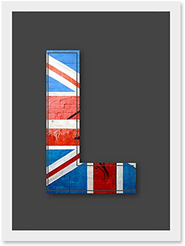 Wee Blue Coo Letter L Abstract UK Flag Red White Blue Decorative Graffiti Mural Alphabet Initial Stencil Artwork Framed Wall Art Print A4