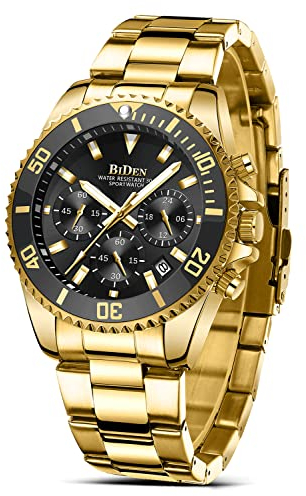 HANPOSH Herren Uhr Uhren Herren Chronographen Edelstahl Wasserdicht Armbanduhr Quarz Uhren mit Datum Business Casual Uhr für Männer
