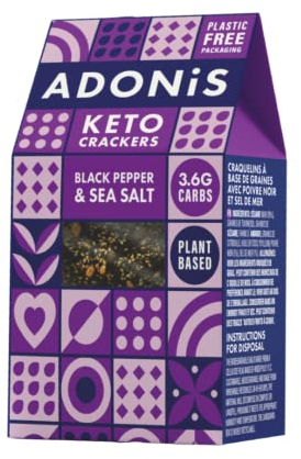 Cracker Proteici Adonis Keto al Pepe Nero & Sale Marino (confezione da 10 x 60g) | Vegano & Keto Friendly | 100% Naturale | Senza Glutine, Senza Zuccheri, Senza Olio di Palma, Senza Lattosio | Basso