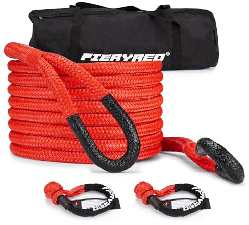 FieryRed Kinetic Kit de Corde de récupération de 2,2 cm, 9,1 m avec Manille Souple, Corde Extensible puissante, Rouge, Compatible avec VTT, UTV, motoneige, SUV