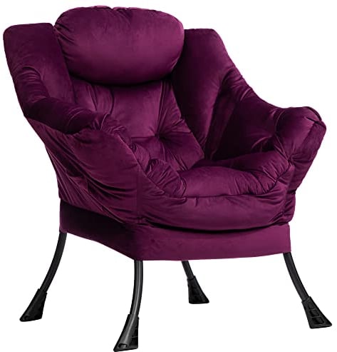HollyHOME Ohrensessel Lesesessel Samt Sessel Wohnzimmer Schlafzimmer Relaxsessel Relax Sessel Lounge Sessels mit Stahlrahmen, Lila