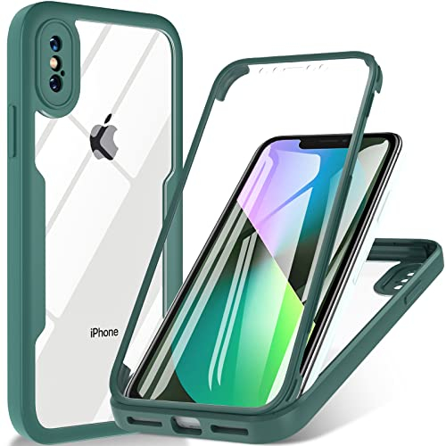 Für iPhone X/iPhone XS Hülle, 360 Grad Schutzhülle Stoßfest Handyhülle iPhone X mit Eingebautem Displayschutz und Kameraschutz iPhone X Case Bumper Fallschutz TPU iPhone XS X Cover (Grün)