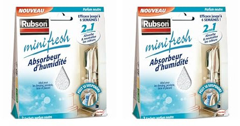 Rubson Minifresh Absorbeur d’Humidité en sachet, spécial placards, tiroirs, penderies, Absorbeur d’odeur 2 sachets parfum neutre de 50 g, Lot de 2