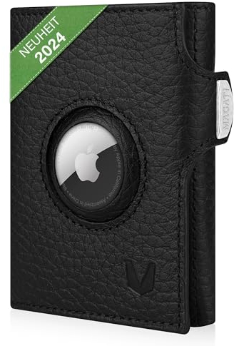 MAGATI Slim Wallet mit AirTag Hülle, Münzfach, RFID-Schutz - Mini Geldbörse Herren & Damen klein - il Santo Kartenetui - Kartenhalter Einkaufswagenchip-Fach Portemonnaie, Schwarz