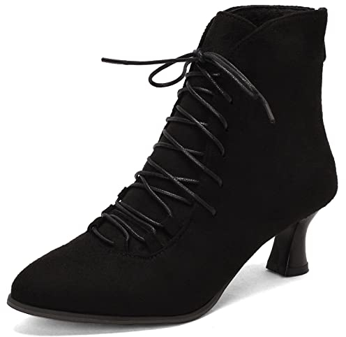Onewus Stivali vintage da donna con punta a punta e tacchi Kitten, Nero 1, 34 EU