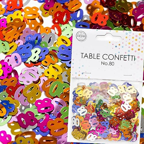Konfetti Zahl 80 Bunt zum 80. Geburtstag | Deko für Jubiläum und Party | 500 Stück, metallic-bunt, 10mm groß | Zahlenkonfetti Tischkonfetti Tischdeko, Edition: Zahl 80