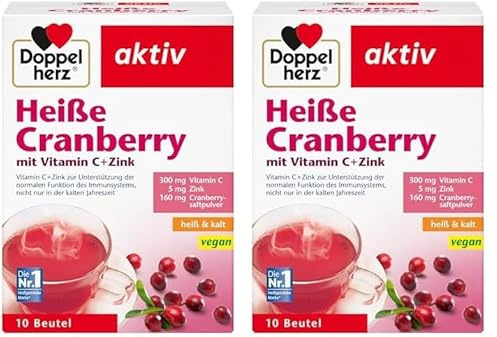 Doppelherz Heiße Cranberry – Vitamin C und Zink zur Unterstützung der normalen Funktion des Immunsystems – 10 Beutel (Packung mit 2)