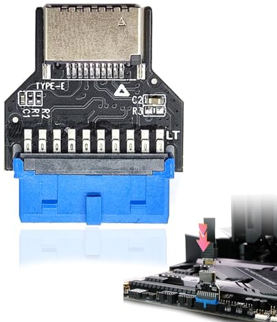 Ieron USB 3.0 (USB3.1 Gen 2) Internal Header (19-Pin) to USB 3.1/3.2 Type-C (20-Pin) A-Key Front Panel 180° Adapter,Extend USB Type E Ports to PCs Front Panel USB Ports Plug and Play