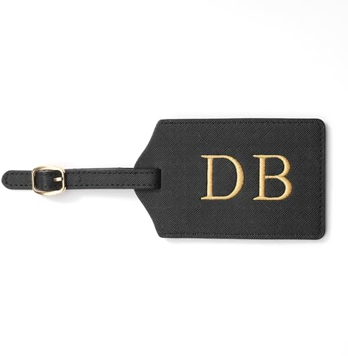 Gepäckanhänger mit Initialen, bestickter Gepäckanhänger, PU-Leder-Koffer-Taschen-Anhänger, Monogramm-Gepäckanhänger, Hochzeitsgeschenk, Geburtstagsgeschenk, Reisegeschenk, Brautjungferngeschenk (DB,