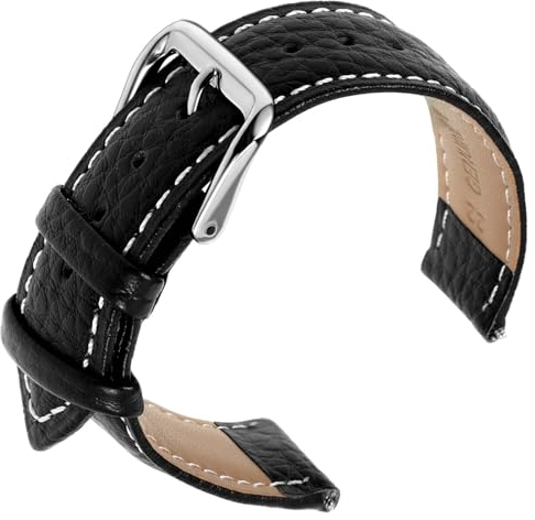 Cobee Leder Uhrenarmbänder, strukturiertes gepolstertes Vintage Uhrenarmband mit Edelstahl Schließe Schnellverschluss Ersatzarmband aus weichem Rindsleder mit Federwerkzeug(Schwarz,20mm)