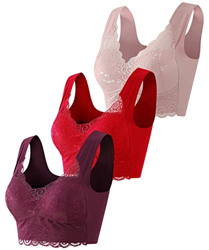 Sexy Lingerie Women's Full Cup Cotton Without Padding Bra Push Up with Lace Bralette for Everyday Modern Feeling Underwear Sets, multicoloured, XXXXL