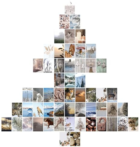 50 + 6 Weihnachten Wandcollage Ästhetische Bilder weihnachtliche | winterliche Deko Kit Set Christmas Xmas. Tannenbaum. 56 verschiedene Weihnachtsmotive. 56 Karten. (Set Natur)