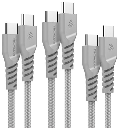 TECHGEAR USB C to USB C Charger Cable 60W (3 Pack 1M) Strong Braided Fast Charging Type C Data Lead for iPhone 17 16 15 Pro Max, iPad Air/Pro/11th, Samsung S26 S25 S24 A26 A54 A17 A16, Pixel, Oppo etc