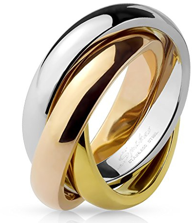 Paula & Fritz® Ring Damen Silber Gold Rosegold 316L Chirurgenstahl Größe 54 (17,2) 8-mm breit Damenring Herrenring Partnerring Dreiband-Rollring