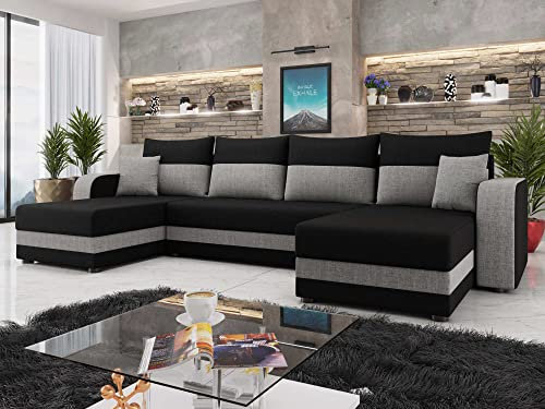 Bestmobilier - Canapé Panoramique en U Convertible avec Coffre Harvey en Tissu - Canapé Lit - Grand Sofa XXL Gris 7 Places - Salon