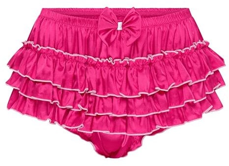 Satini Froufrou efféminé A Volants Shorty Slips Lingerie Soyeuse Satin sous-vêtements Culottes (Rose Vif, XL)