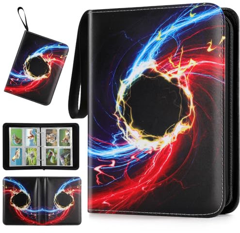 XSHNUO Trading Card Binder,4 Pockets 440 Cards Holder Collector Album with 55 Removable Sleeves Compatible with Football Card TCG Game Sports Card (4 Pocket)