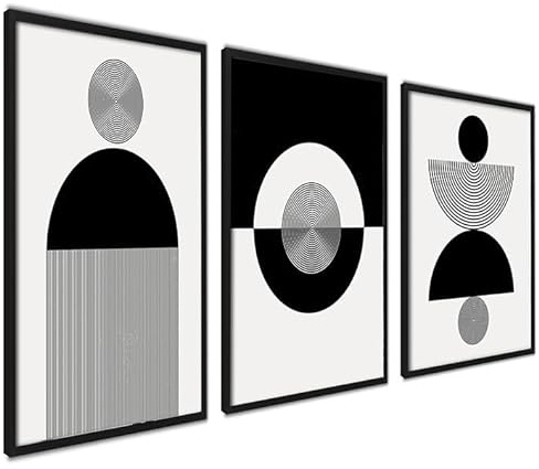 3er Set Poster 40x50cm Schwarz Wanddeko Wohnzimmer Ideal als Geschenk Flur | Moderne mit RAHMEN Bilder Wohnzimmer Deko Schlafzimmer Abstrakt und weiß, Modernes Design, Hochwertige Qualität, Schlafzimmer