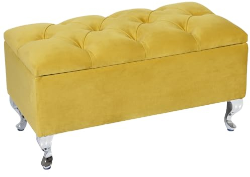 LORDLY Sitzbank mit Stauraum Verona CR 81x42cm - Senfgelb Velourstof, Sitztruhe, Aufbewahrungsbox, Polsterbank mit Samtbezug für Wohnzimmer, Schlafzimmer, Diele