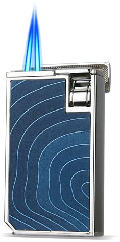 Honest Mini Feuerzeug Butan nachfüllbares, doppelflammiges Butanfeuerzeug mit Sichtfenster, verstellbares Jet-Feuerzeug, tolle Geschenke für Männer und Frauen, ohne Gas (blau)