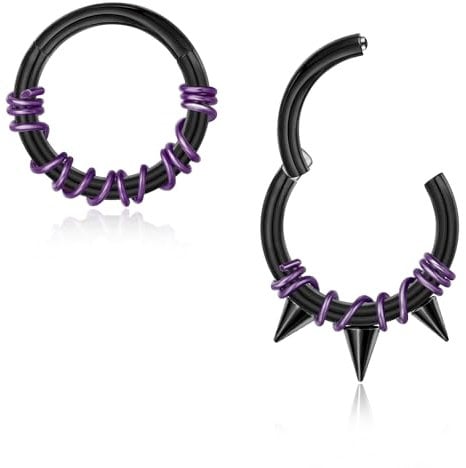 Lantine 2 Stück 16g Septum-Piercing Schwarz Scharnier-Segment-Clicker Daith Piercing Chirurgenstahl Conch 10mm