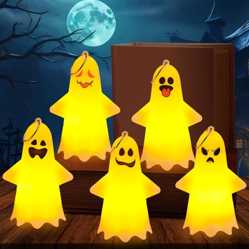 TZQFROCE Halloween Lichterketten Geist 5 Stück Halloween Geister mit Schlüsselring Hallow-EEN Lichter für Innen Außenlaterne Gärten Party Dekoration