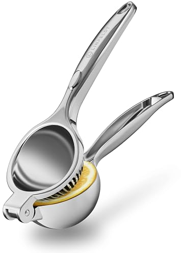 LINFELDT® Zitronenpresse Rostfrei Spülmaschinenfest - fängt Kerne +extra mehr Saft - Univers. Größe für Limetten Orange 22,5 x 7 cm Edelstahl Optik Saftpresse Manuell