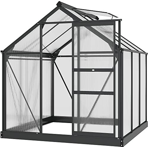 Outsunny Serre de Jardin Polycarbonate 3,65 m² Serre en Aluminium pour Le Jardin 190 x 192 x 201 cm résistant aux UV, avec Fondation renforcé, gouttière, Lucarne et Porte Coulissant, Gris