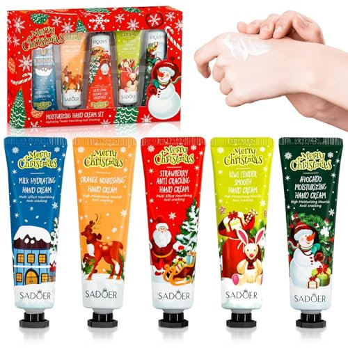 Weihnachten Handcreme Set,5 Stück Feuchtigkeitscreme Pflegecreme für Trockene Rissige Hände,Handcreme Weihnachtsgeschenke für Frauen Männer, Adventskalender Füllung Herbst/Winter Handcremes 5 X 30 ML