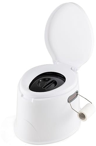 GYMAX Toilette Portatile, capacità di 5L, Supporta 200 kg, WC da Campeggio da Viaggio, Toilette Secca con Sedile Rimovibile e Coperchio, Facile da Pulire e Anti-Odori (Bianco)