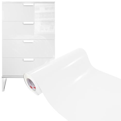 DecoMeister Vinilo Adhesivo Muebles Blanco Brillo Papel Decorativo Autoadhesivo Para Forrar Encimera Cocina Lámina Impermeable Para Exterior Puerta Pegatina Para Armario Mesa En Rollo 50 x 600 cm