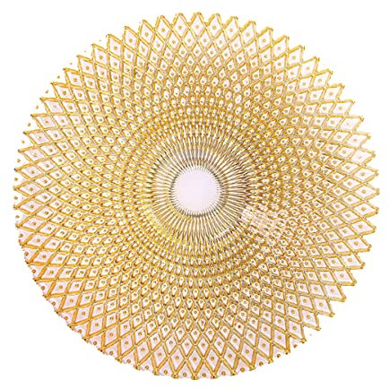 Flacher Glasteller, 33 cm, bunt, Boheme-Dessertteller aus Glas, Brot- und Butterteller, elegant, Glasteller, modernes Design, Obstteller aus Glas (Gold)