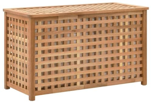 Myheimly Walnut Wood Solid Laundry Chest with Lid Laundry Basket Laundry Basket Laundry Box Laundry Bag Bathroom Bedroom 77.5 x 37.5 x 46.5 cm Natural wäschekorb holz