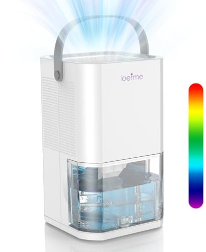 LOEFME 2L Portable Dehumidifier for Home Damp, Colorful LED Electric Dehumidifier for Bedroom with Ultra Quiet, Small dehumidifiers with Auto Shut off & Timing