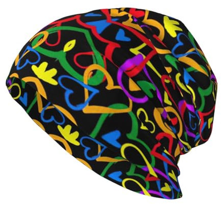 JEJEA Gay Pride Beanie-Mütze mit Regenbogen-Druck, warm, gestrickt, lässig, Totenkopfmütze, weich und hautfreundlich, für Damen und Herren, Schwarz , Einheitsgröße