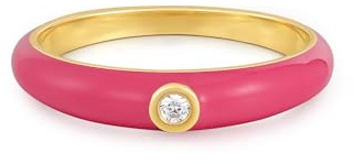 GLANZSTÜCKE MÜNCHEN Damen Ring 925/- Sterling Silber gelbgold | gelbvergoldet 14 Karat, Bandring, Zirkonia, weiß, pink Emaille