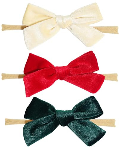 TELAIN 3er Set Baby Stirnband Mädchen, Hochwertige Nylon Haarband Mit Schleife, Baby Geschenk Für Neugeborene Und Kleinkinder, Perfekt Für Weihnachten