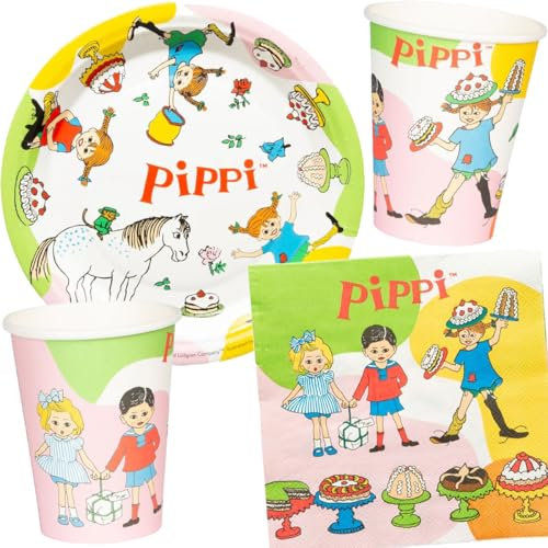 33-tlg. Partyset * PIPPI * mit Teller + Becher + Servietten + Deko | Kindergeburtstag Kinder Set Geburtstag Party Mottoparty Motto Luftballons