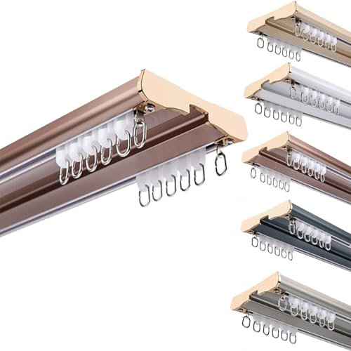 Schlafzimmer Gardinenschiene 2 -läufig Deckenbefestigung Aluminium Vorhangschiene Für Schiebevorhang Vorhang, Gardinen Gardinenschiene Mit Geräuscharmen Rollen Rostfreie(Gold,200cm)