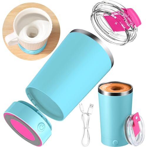 Jcocylse Auto-Stir Mug 400ml with Charger - Cordless Whisk-Free Mixing for Tea & Instant Coffee, BPA-Free Vortex Mixer (7000RPM), Office & Commute Friendly, Energy Efficient Design (Ice Green)