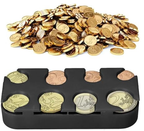 AEIOPRS Organiseur de Pièces de Monnaie Boîte de Rangement pour Euros avec 8 Compartiments Idéal pour Voiture et Sac à Main Couleur Noir