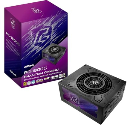 ASRock Phantom Gaming PG-1300G ATX 3.1 1300W Power Supply PCle5.1 10 Years Warranty Fully Modular Japanese Capacitor 80 Plus Gold Cybenetics Platinum 12V-2x6 Cables