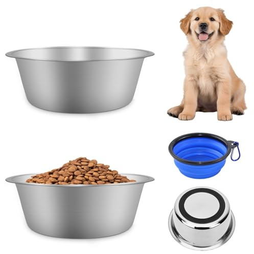 ELISABE Stainless Steel Dog Bowls 2 Pack, Dog Food Water Bowls with Non Slip Bottom, Metal Pet Feeding Bowls for Small Medium Dogs, 860ML